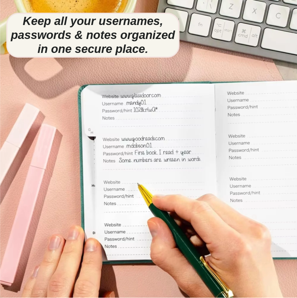 Password Organizer Book - Store Usernames & Passwords Offline